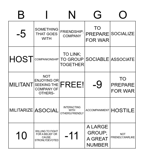 UNIT 11 Bingo Card