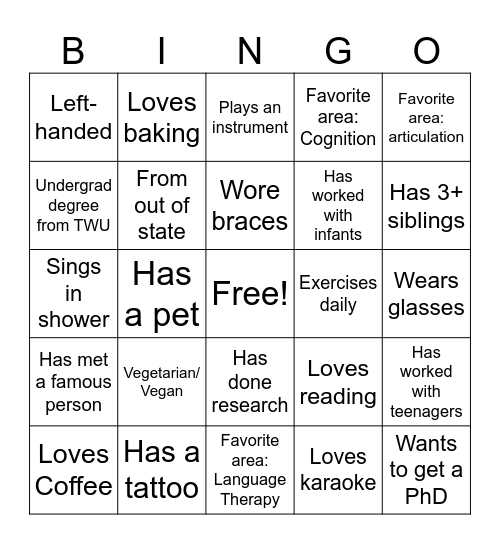 Get To Know You Bingo Card