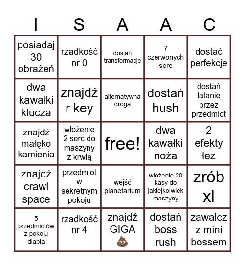 ISAAC BINGO Card