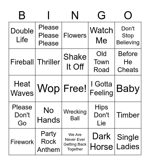 Song Bingo! Bingo Card