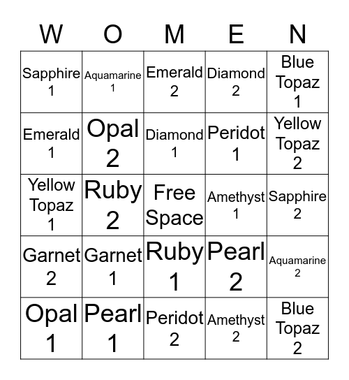 God's Chosen Jewels Bingo Card
