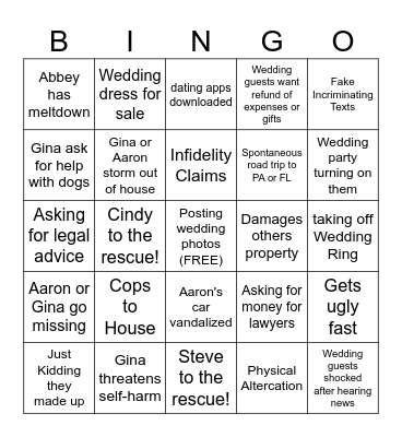 What could go wrong??  Divorce Edition Bingo Card