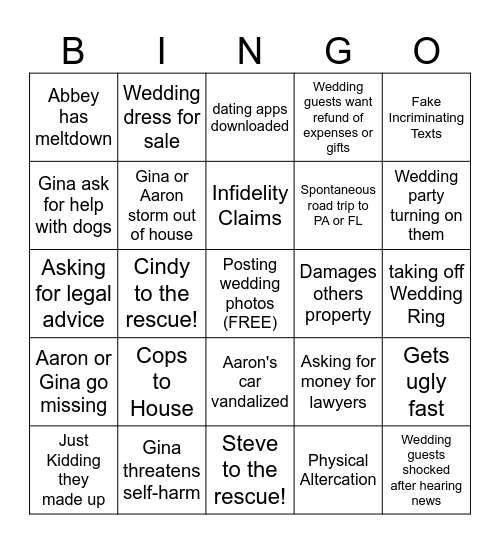 What could go wrong??  Divorce Edition Bingo Card