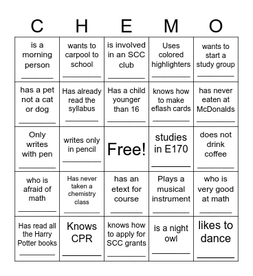 Getting to Know You Bingo Card