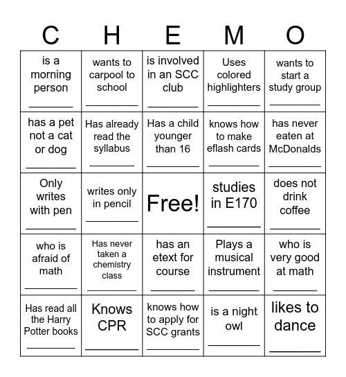 Getting to Know You Bingo Card