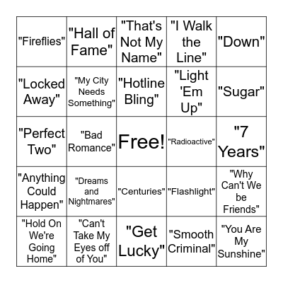 Musical Bingo Card