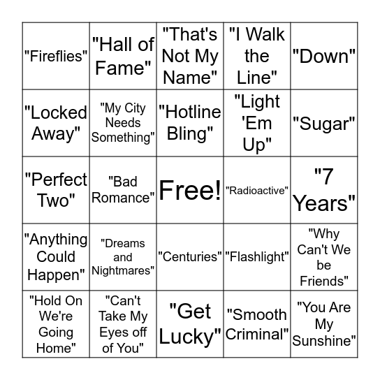 Musical Bingo Card