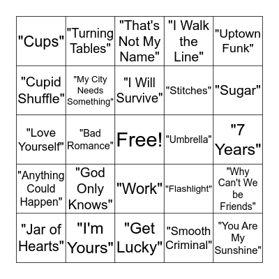 Musical Bingo Card