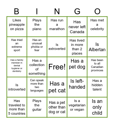 ICE BREAKER Bingo Card