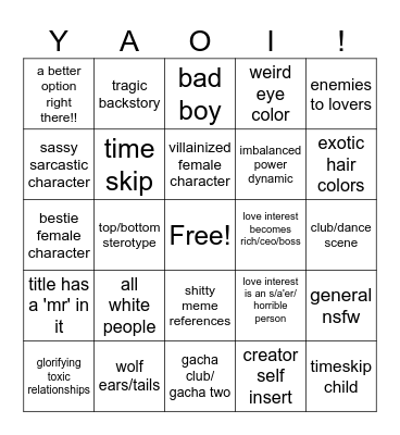 Shitty BL GLMM Bingo! Bingo Card