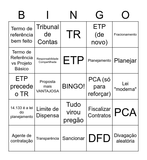 Bingo da Lei 14.133 Bingo Card