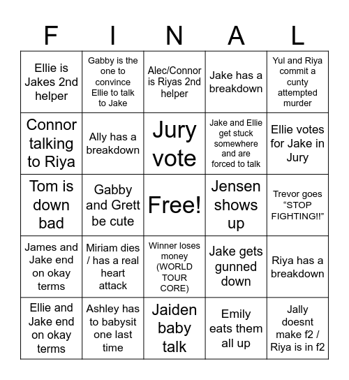 Disventure Camp Finale Bingo Card