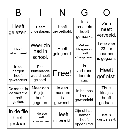 Vakantie: zoek iemand die... Bingo Card