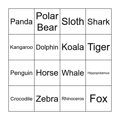 Animal Bingo Card