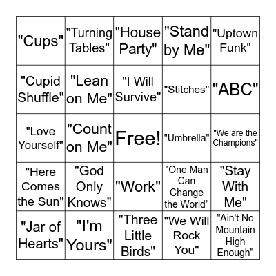 Musical Bingo Card
