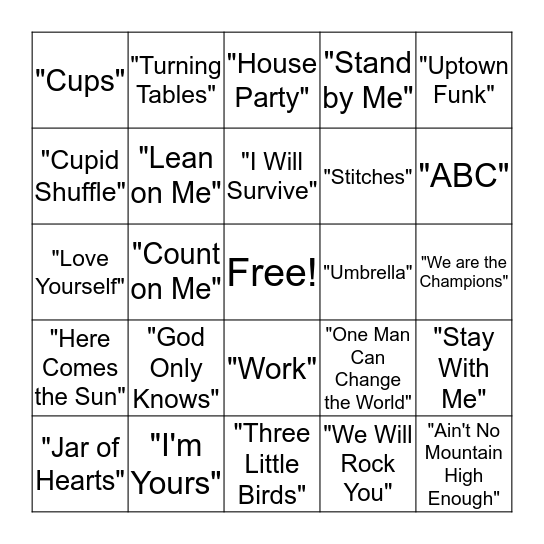 Musical Bingo Card