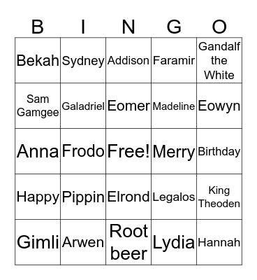 BINGO BAGGINS Bingo Card