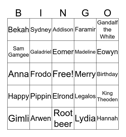 BINGO BAGGINS Bingo Card