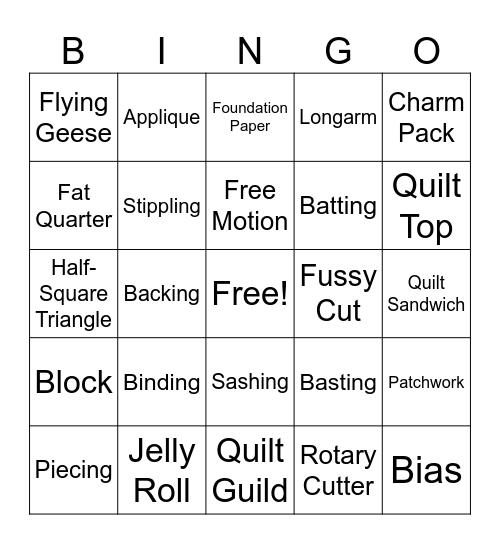 Atlanta Quilt Festival Bingo Card