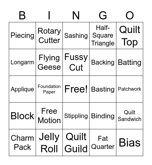 Atlanta Quilt Festival Bingo Card