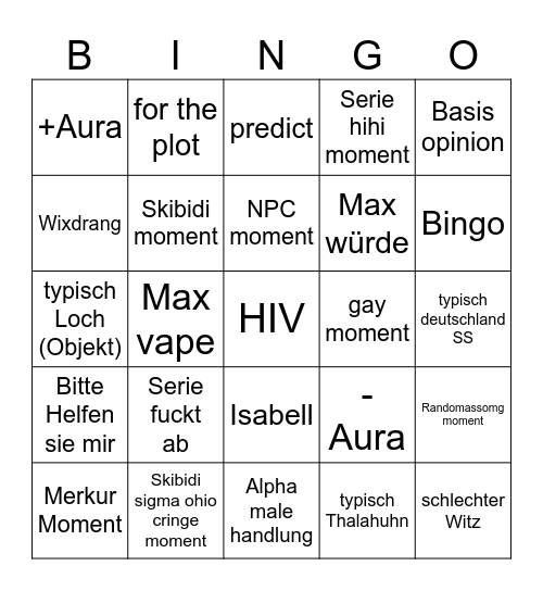 Stockschwule Jungs Bingo Card