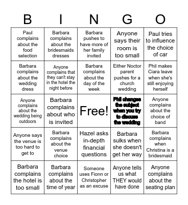 Wedding Bingo Card