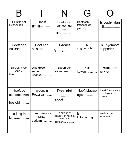 Bingo kennismaken Bingo Card