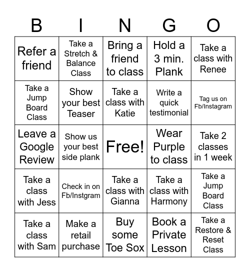 SOTERIA PILATES FALL INTO FITNESS Bingo Card