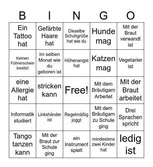 Finde einen Gast, welcher Bingo Card