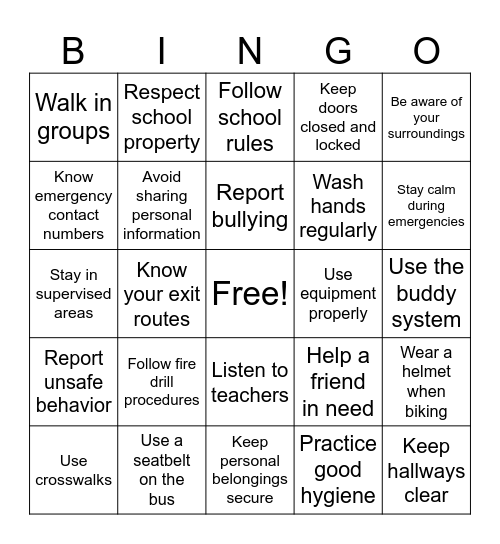 We are SAFE Bingo Card