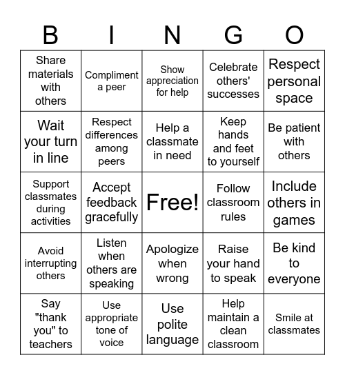 We are RESPECTFUL Bingo Card