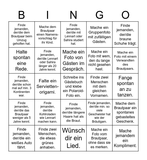 Sahira & Lennart heiraten Bingo Card