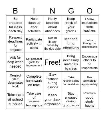 We are RESPONSIBLE Bingo Card