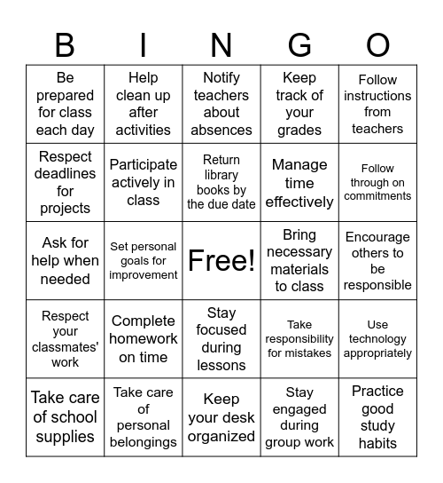 We are RESPONSIBLE Bingo Card