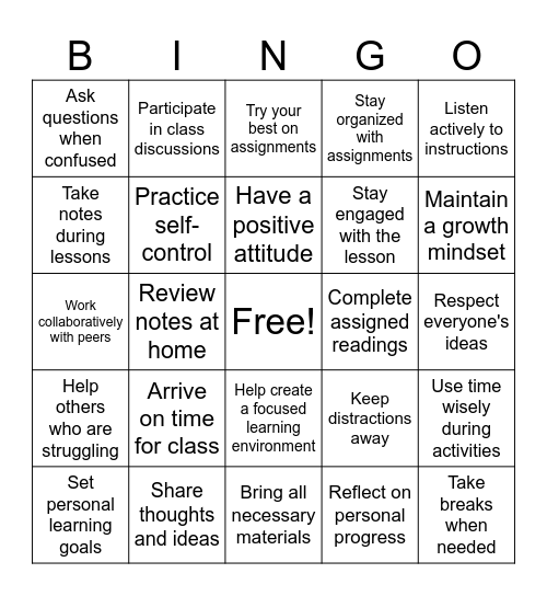 We are READY TO LEARN Bingo Card