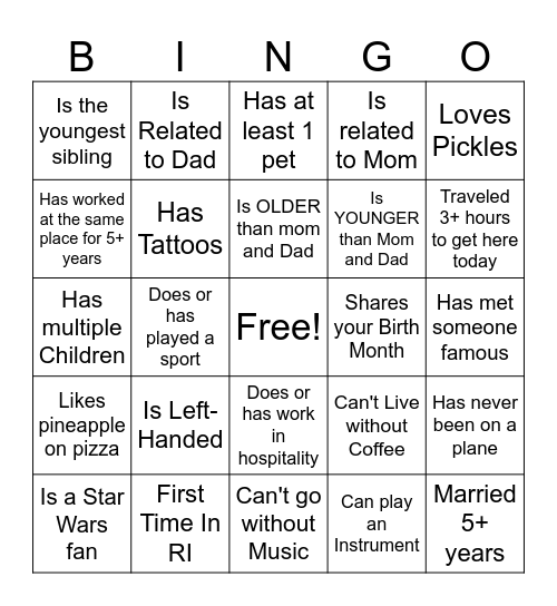 Find the Guest Bingo Card