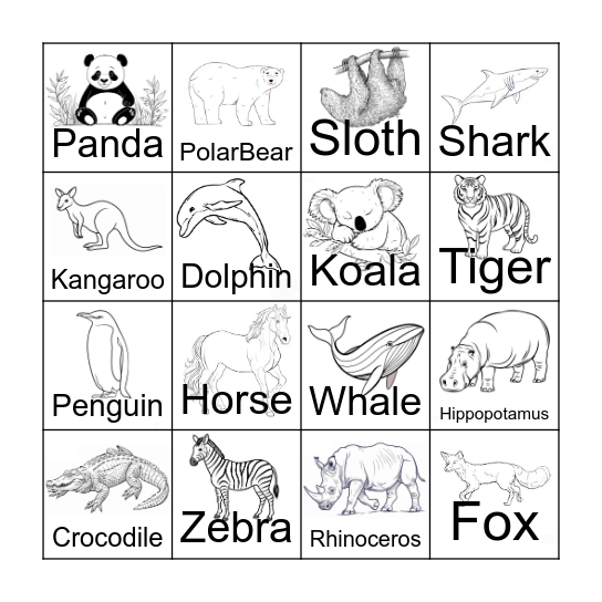 Animal Bingo Card