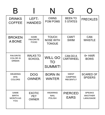 GET TO KNOW YOU BINGO Card