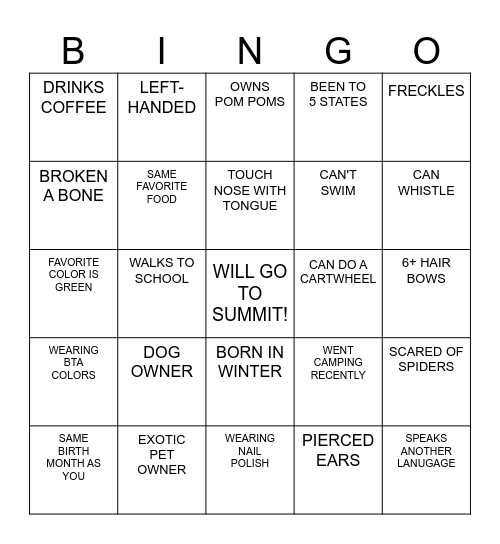 GET TO KNOW YOU BINGO Card