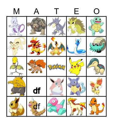Pokemon images Bingo Card