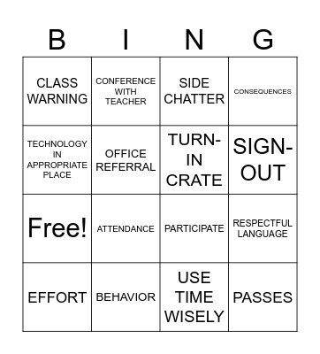 CLASSROOM EXPECTATIONS & PROCEDURES Bingo Card