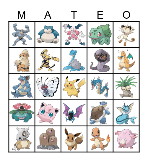 Pokemon Bingo! Bingo Card