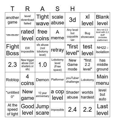 Geometry Dash 2.2 Recent Tab Bingo Card