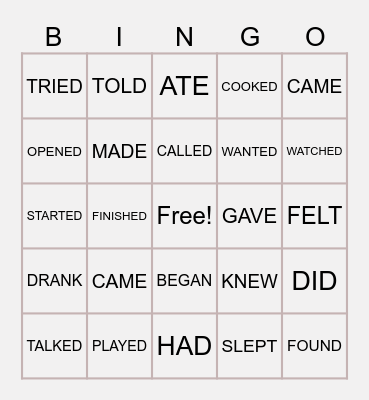 VERBS IN PAST Bingo Card