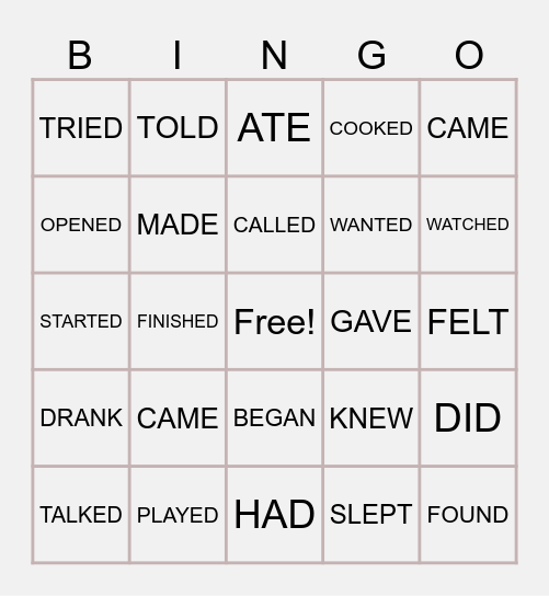 VERBS IN PAST Bingo Card