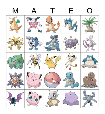Pokemon Bingo! Bingo Card