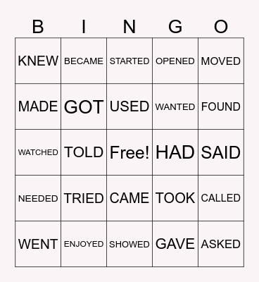 VERBS IN PAST BINGO Card