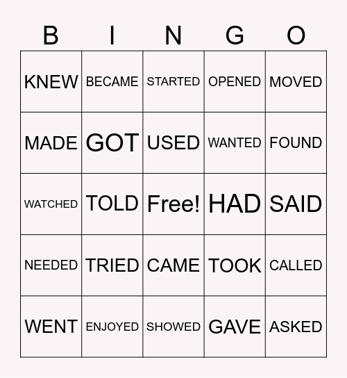 VERBS IN PAST BINGO Card