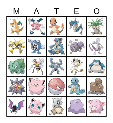 Pokemon Bingo! Bingo Card