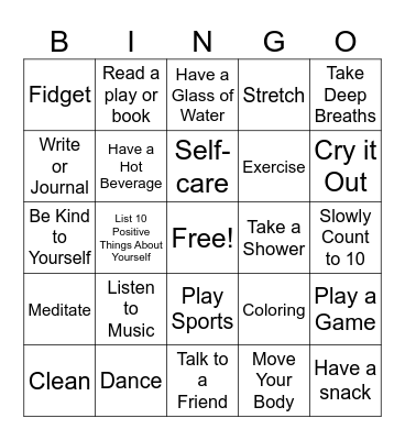 Coping Skills Bingo Card